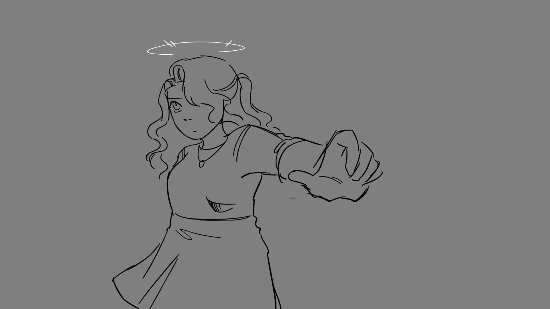 An animated gif of a girl summoning a glowing weapon out of thin air, wind billowing around her.